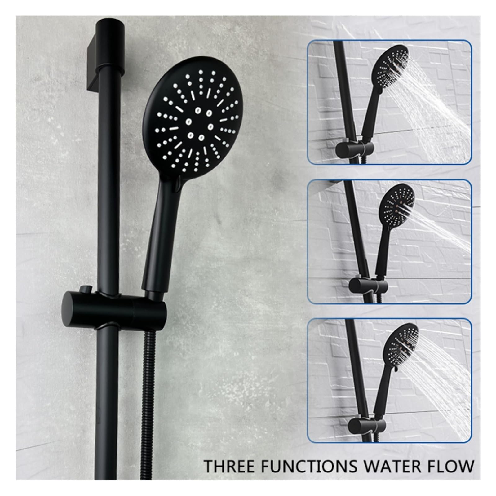 Juego de ducha de mano deslizante con 3 funciones Ducha de mano Conector de barra deslizante Manguera de 1,5 m Accesorio de cascada para baño Cromo Negro Wal (Color: Juego de cromo) Beauty Comes