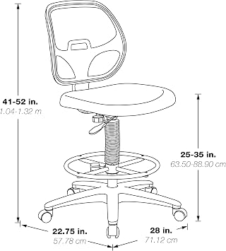 Office Star DC Series Deluxe Breathable Mesh Back Ergonomic Drafting Chair with Lumbar Support and Adjustable Footring, Black Fabric
