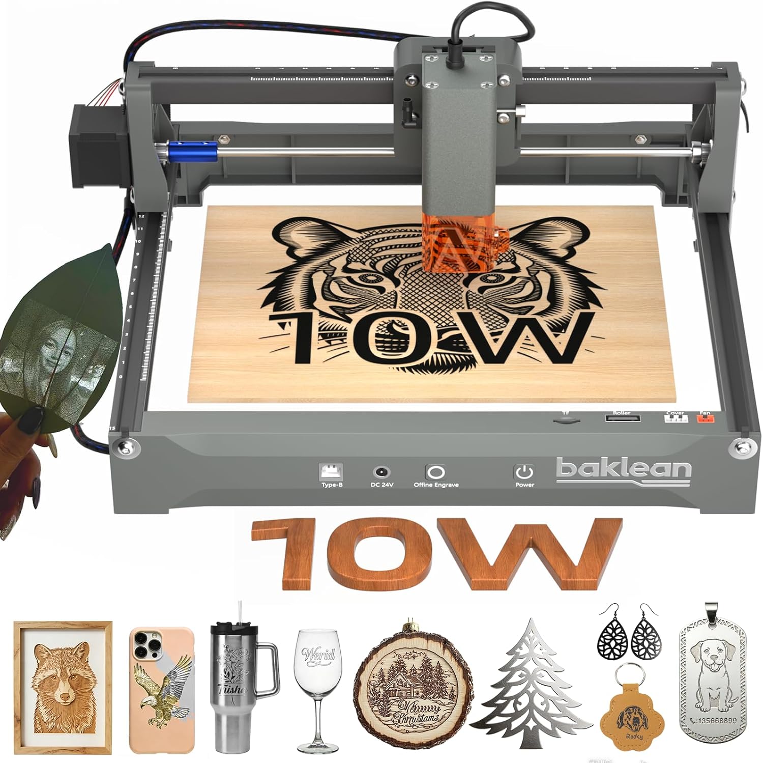 Laser Engraving Machine 10W 10000mW L2 Pre-Assembled Desktop Laser Engraver Cutter ±0.01mm High-Precision Wireless APP Supported for DIY Metal Wood Acrylic Leather Glass Fiber(Class 1) (10W)