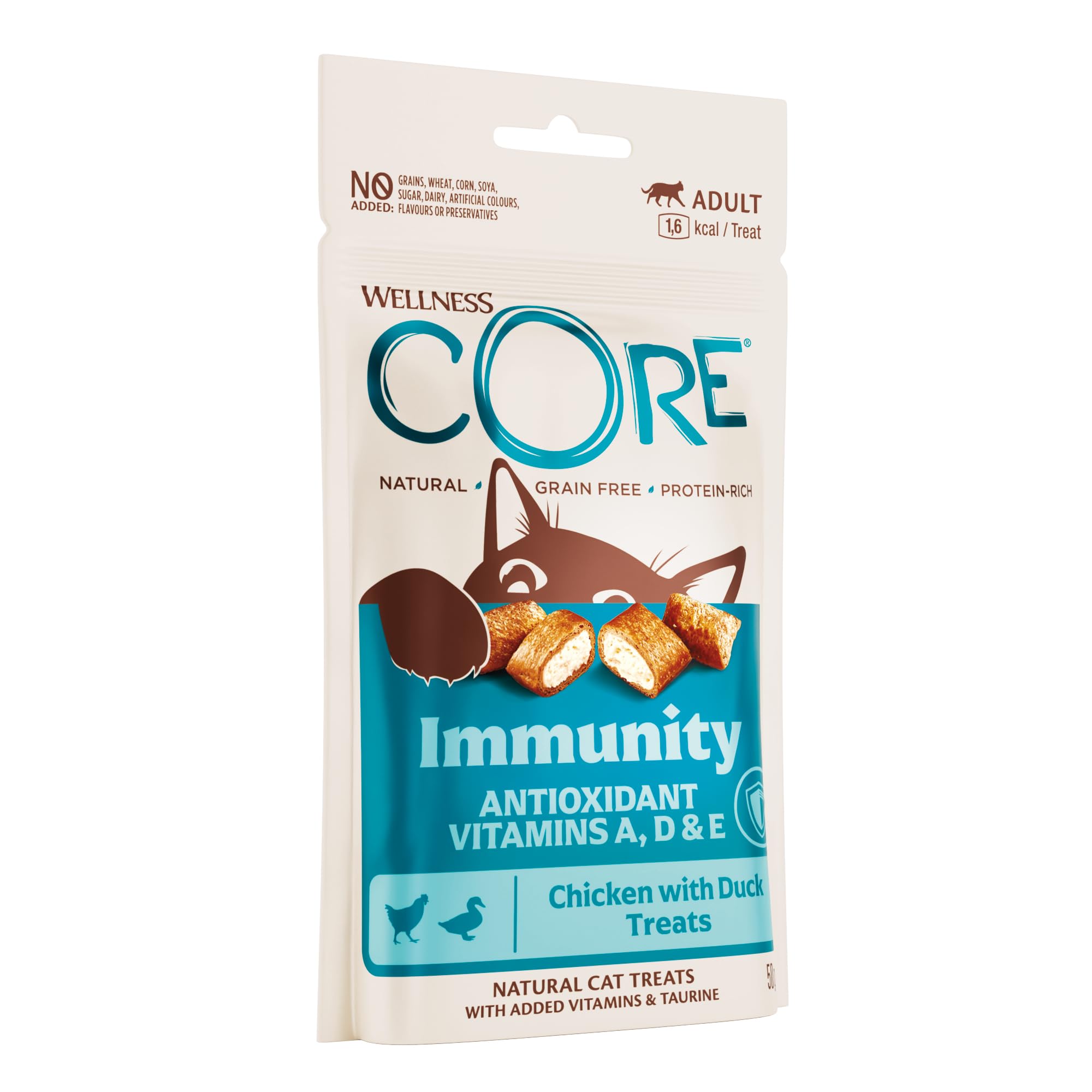 Wellness CORE Immunity Treats 50g, Chicken & Duck – Cat Treats, Grain-Free, Natural, Hypoallergenic, Protein-Rich, High Meat Content, Supports Immune System