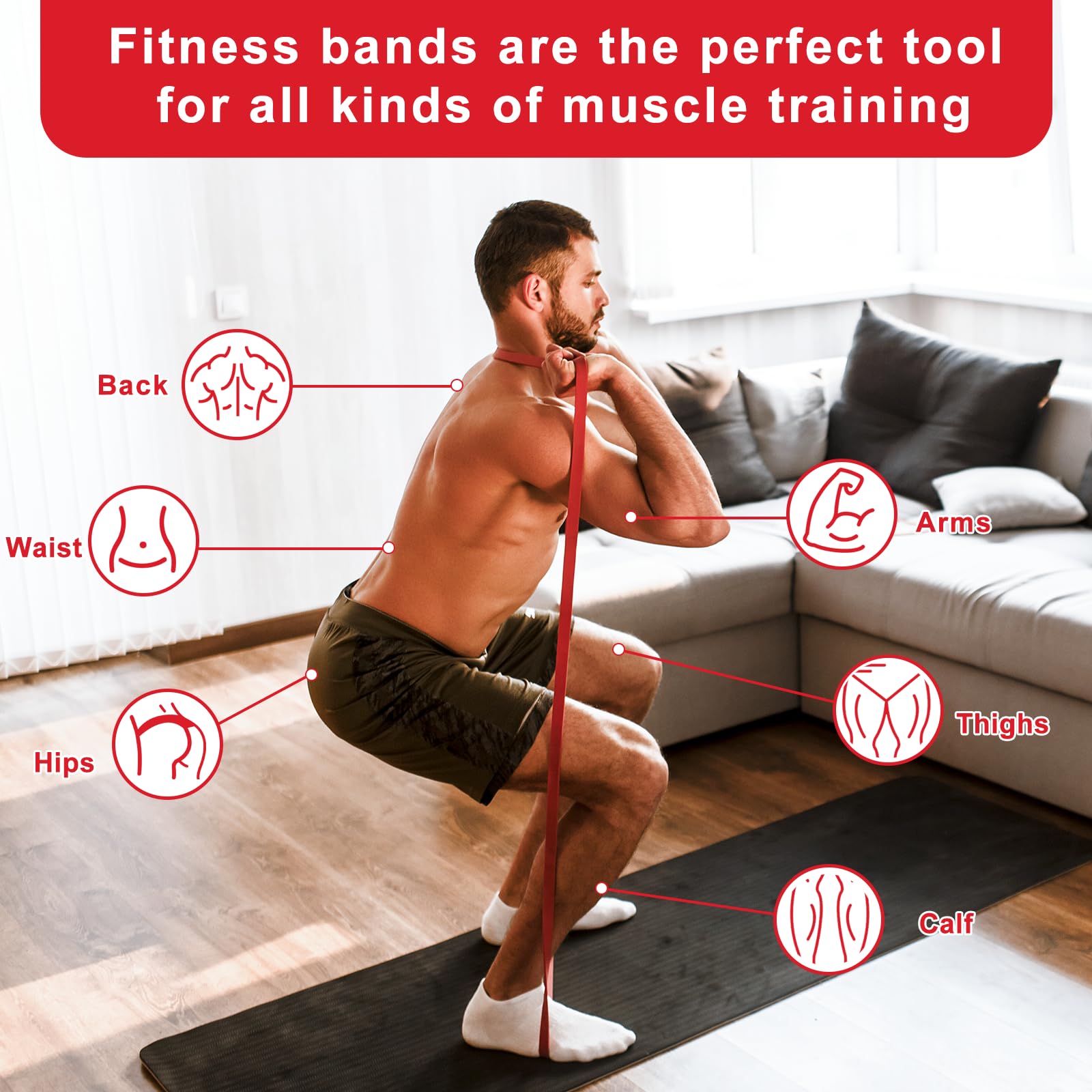 Elastici Fitness, 15-100LB Elastici Palestra, 100% Lattice Elastico Fitness, Elastico Palestra Pilates Yoga Powerlifting Crossfit Uomini Donne