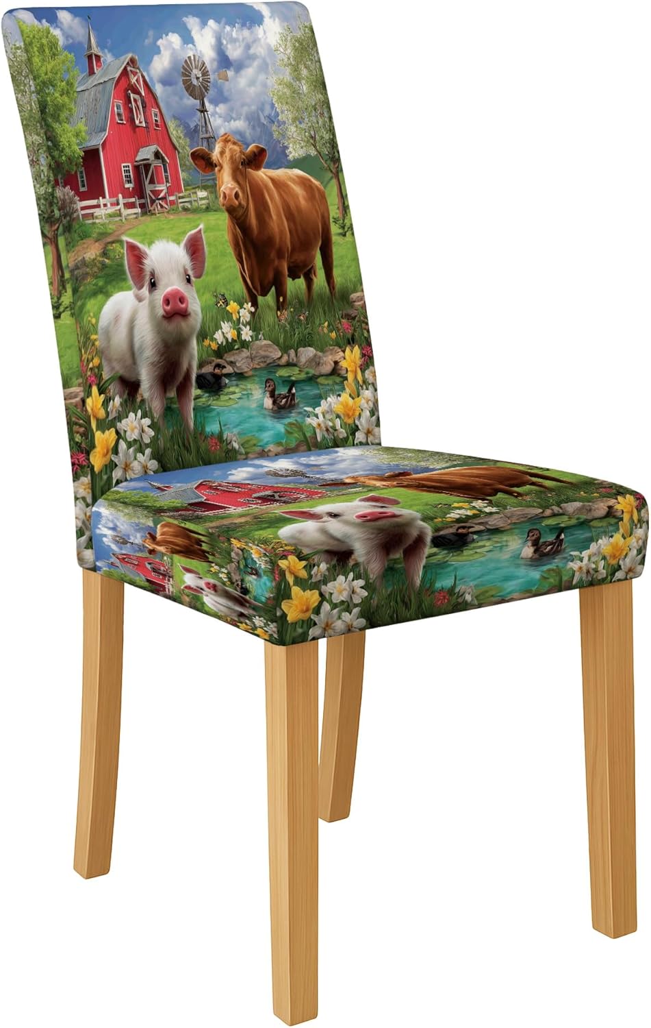 Farm Animal Pattern Chair Covers for Dining Chairs, Stretch & Washable Spandex Seat Protectors, Colorful Decorative Slipcovers for Kitchen Dining Room 6PCS