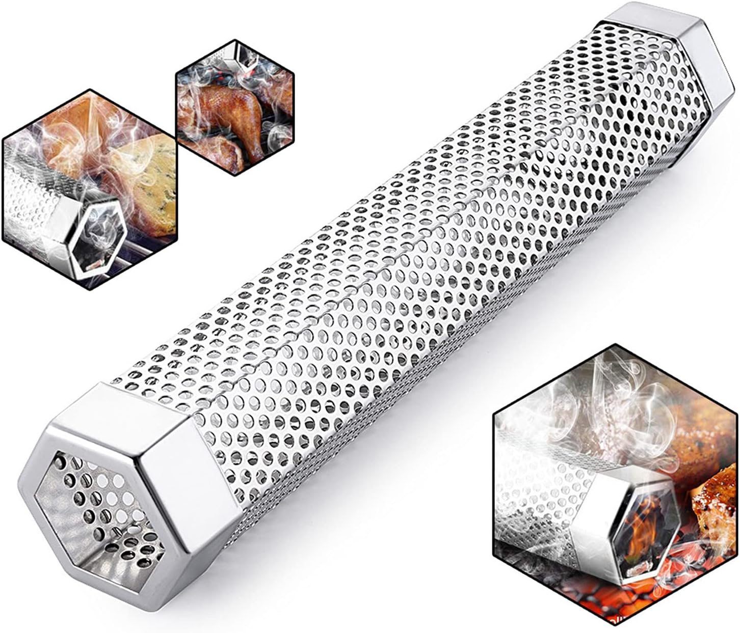 RoseFlower Pellet Smoker Tube,12" Stainless Steel BBQ Smoker for Cold/Hot Smoking - Portable Barbecue Smoke Generator Works with Wood Chips Gas Charcoal Grill - Home/Garden/Outdoor Barbecue