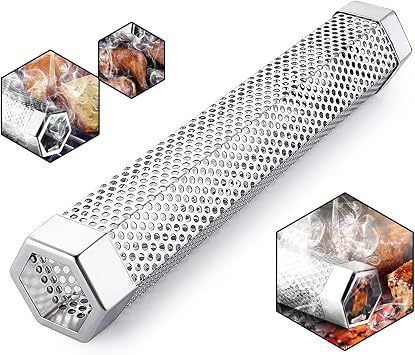 RoseFlower Pellet Smoker Tube,12" Stainless Steel BBQ Smoker for Cold/Hot Smoking - Portable Barbecue Smoke Generator Works with Wood Chips Gas Charcoal Grill - Home/Garden/Outdoor Barbecue