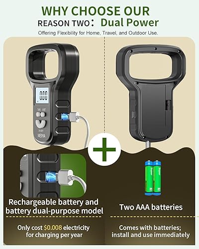 Miniatura 3 de MEIYA Báscula de pescabáscula de pesca doble potencia (bateríarecargable), mango extra ancho, pantalla LCD retroiluminada, incluye 2 pilas AAA y