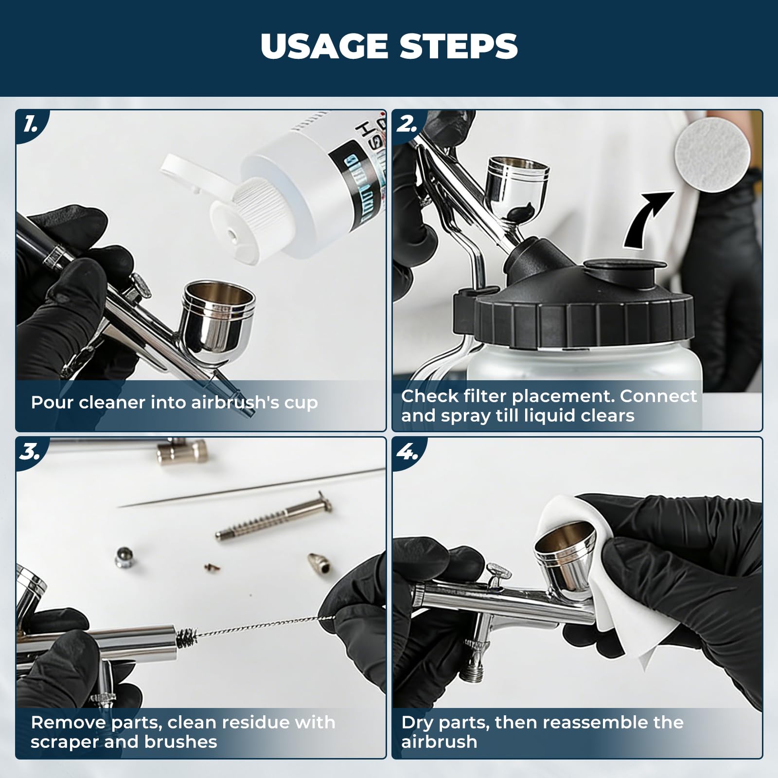 VOBOR 23 Piezas Kit de Limpieza de Aerógrafo, Bote con Soporte 5 Cepillos 5 Agujas 1 Aguja de Lavado 10 Filtro de Algodón 1 Pincel Fino, para Eliminar Pintura de Airbrush — view 6