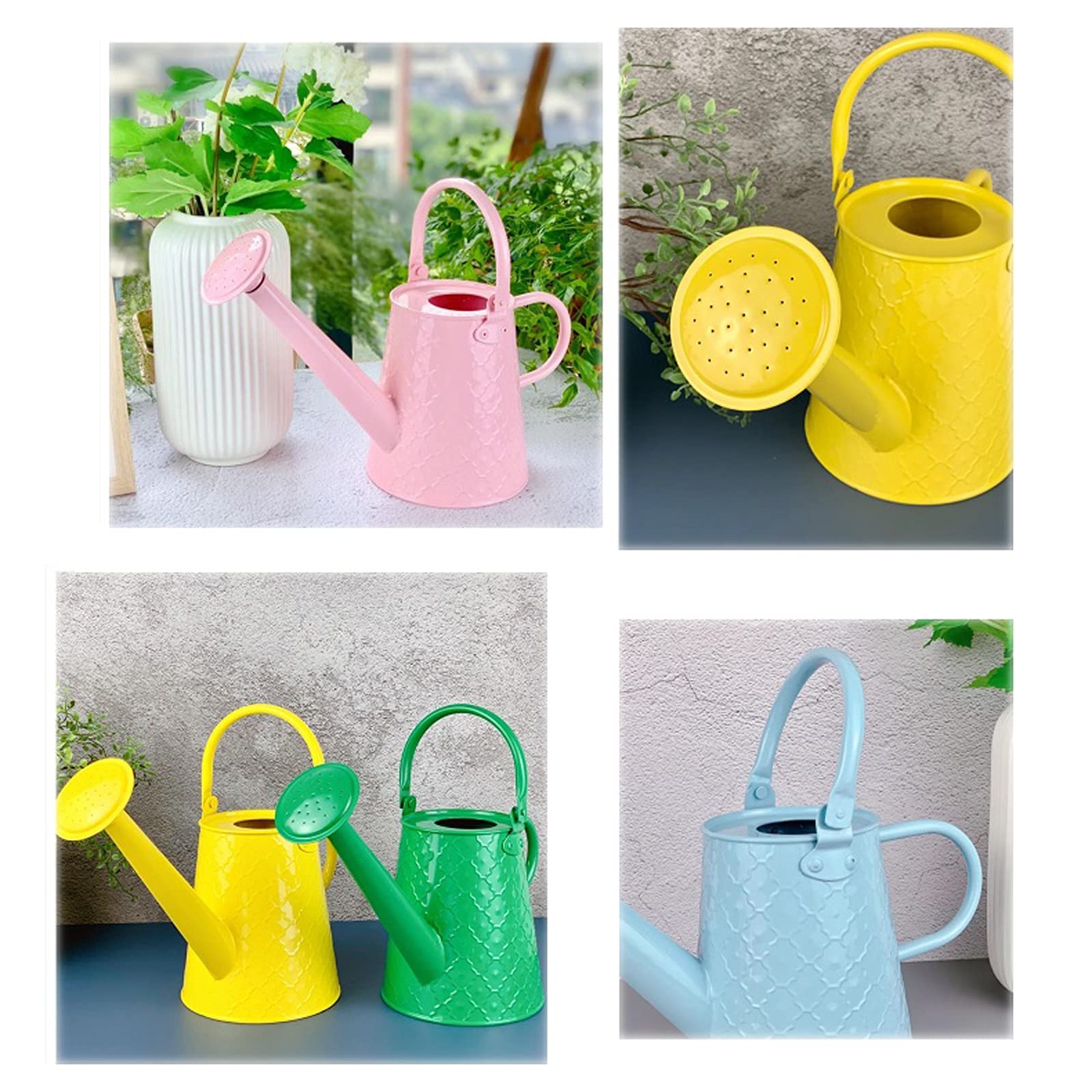 Esta regadera, regadera de jardín, regadera de Metal de 1,6 L, regadera de Estilo Moderno con asa y Cabezal de Rosa, regadera para Flores, regadera Verde y Amarilla para Plantas de Exterior