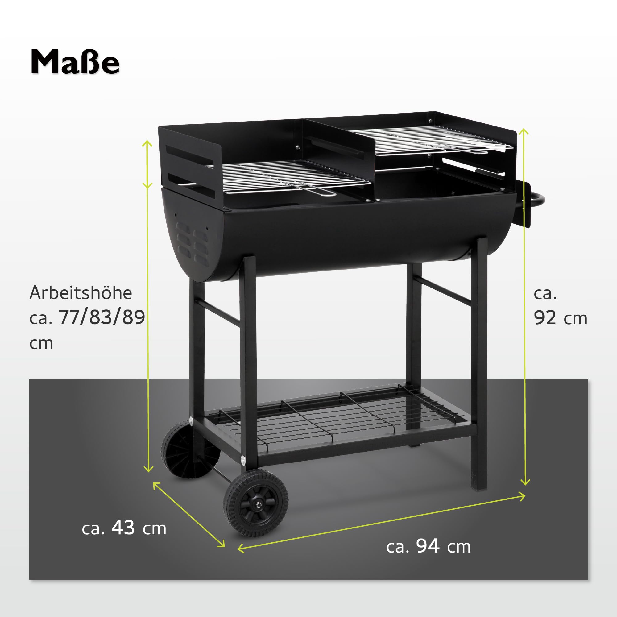 tepro Detroit 1037 – XL Holzkohle‑Grillfass mit Ablage, verchromte Grillroste & flexibel höhenverstellbar