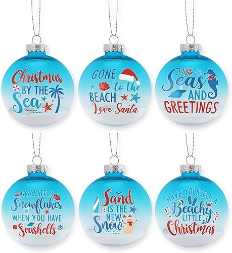 Miniatura 1 de Juego de 6 adornos de bola de Navidad para la playa, juego de 6 adornos colgantes de plástico azul aguamarina degradados para árbol de Navidad