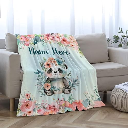 Miniatura 205 de Manta personalizada con diseño de jirafa y elefante, manta de franela suave, acogedora y ligera con nombre para sofá, cama, sofá, regalo, unisex