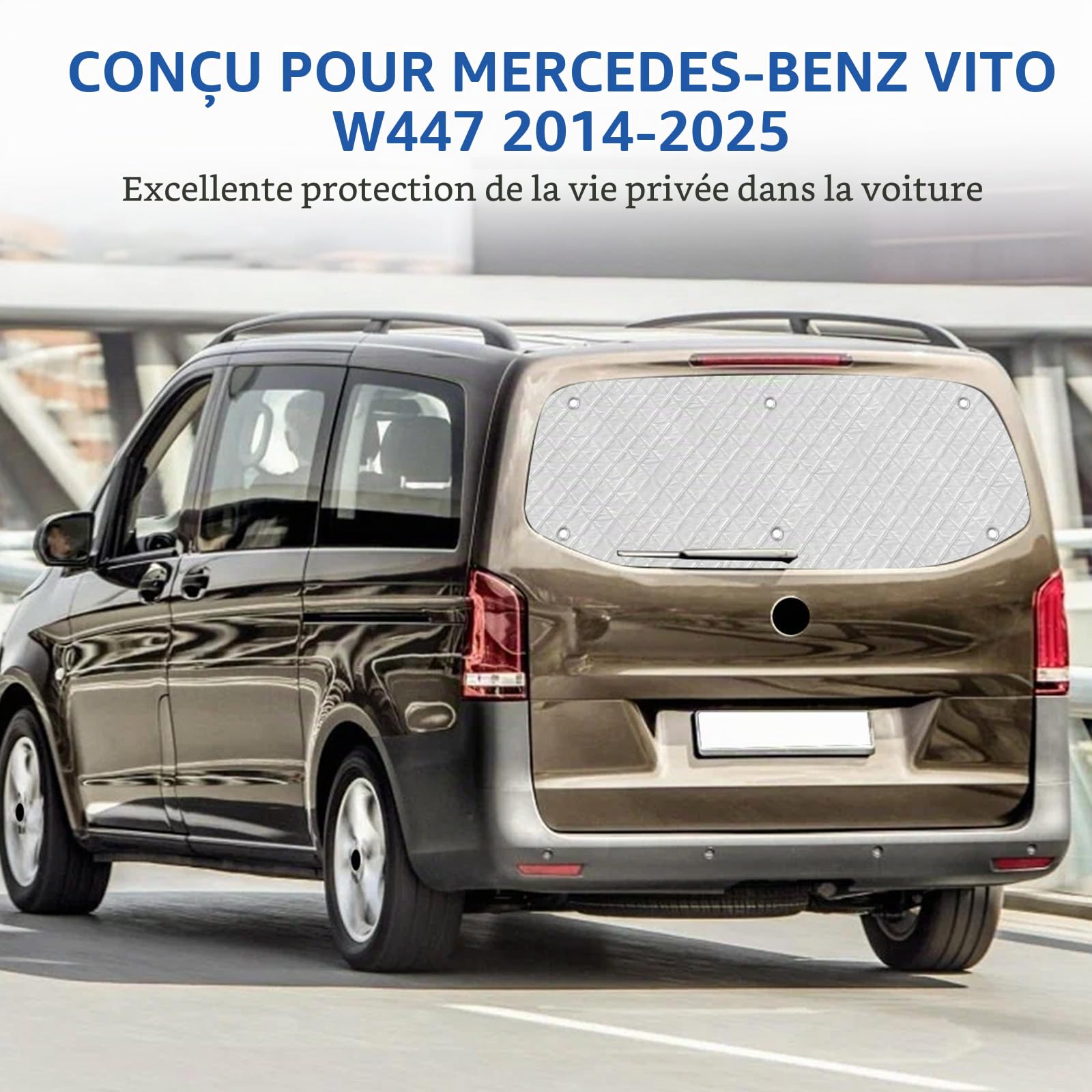 Pare-Soleil pour Pare-Brise Compatible avec Mercedes-Benz Vito W447 2014-2025, Pare-Soleil de Lunette Arrière à Une Porte Thermiques Internes