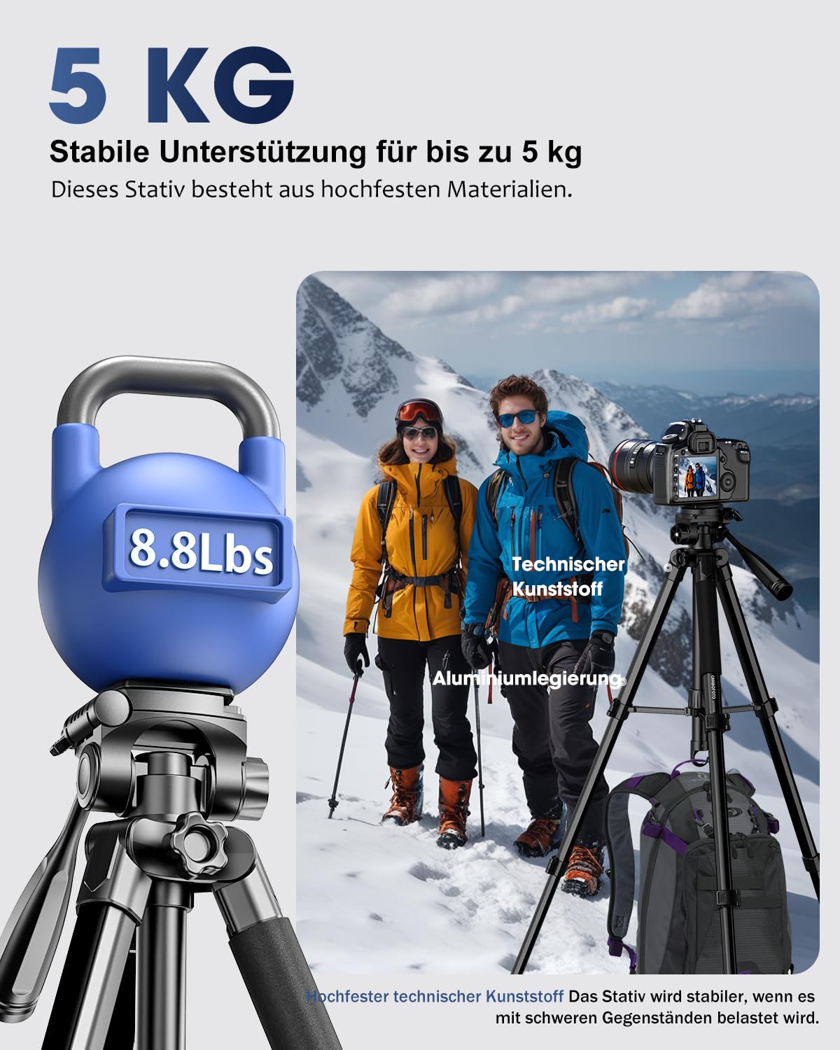 CAMBOFOTO 186cm Aluminium Stativ für DSLR, Spiegellose Kameras, Handys, Camcorder, mit Handyhalterung & Reisetasche (Schwarz)