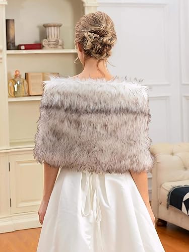 Miniatura 10 de Aukmla Envolturas y chales de piel sintética para mujer bufanda de estolas de piel de novia con broche de diamantes de imitación para novia y damas