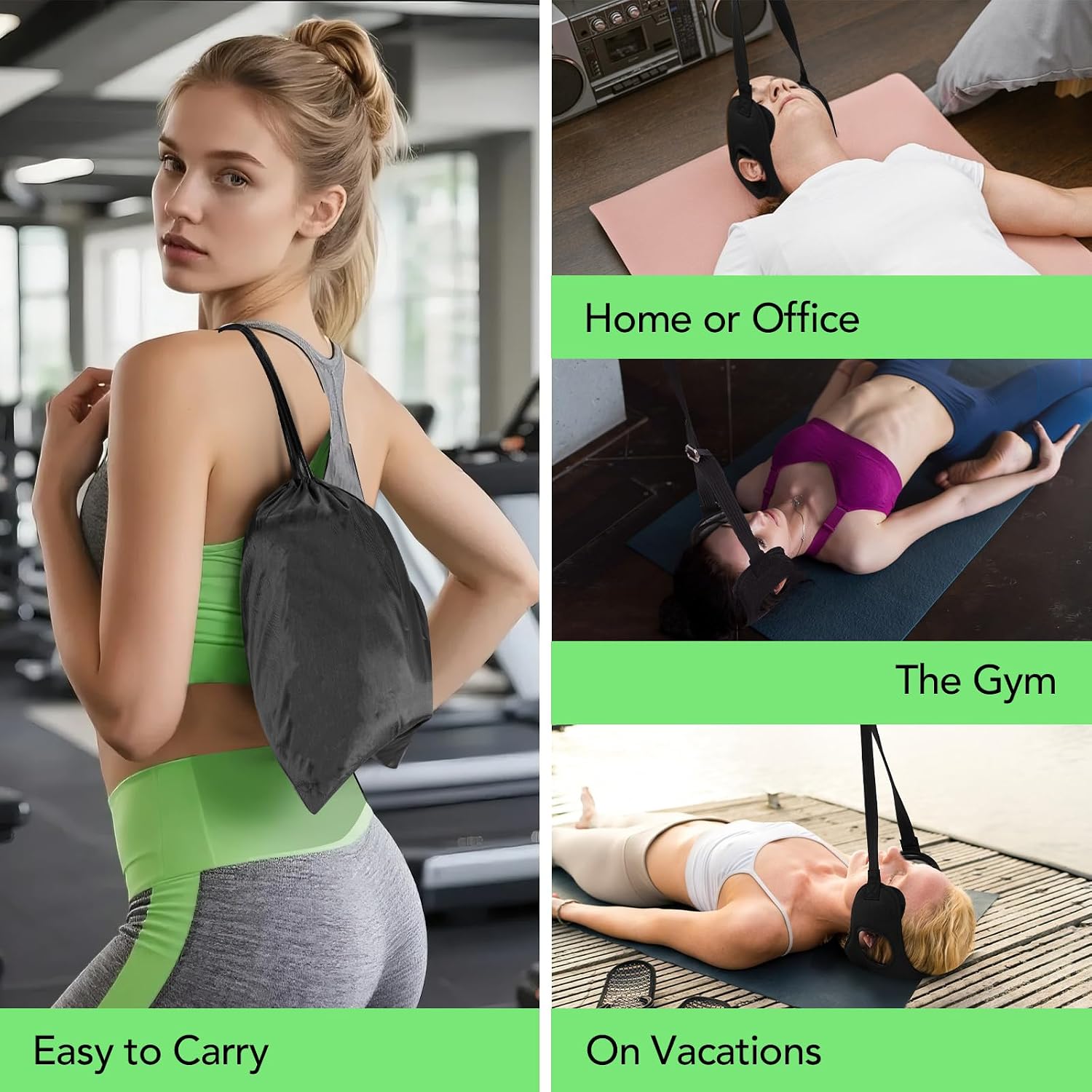 WEEOATAR Adjustable Neck Traction Stretcher Strap for Pinched Nerves, Portable and Easy to Use with Release Buckle, Neck Decompression Device with Ear Hole for Indoors or Outdoors (Black 2)