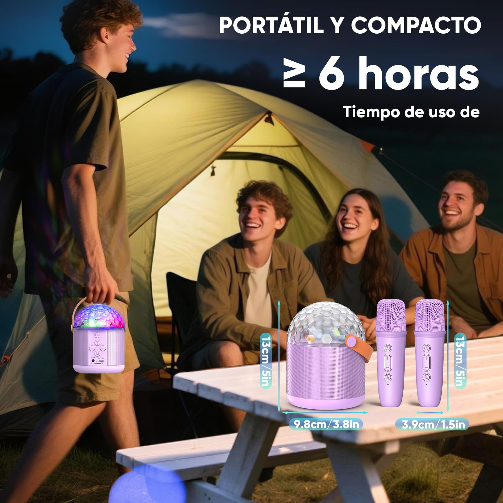 Microfono Karaoke Regalo Niña 5 6-12+ Años, Karaoke 2 Microfonos Inalambricos Bola de Discoteca con Efectos de Luces LED Frontales Karaoke Niña Adultos Microfono Juguetes para Niñas - Regalo Navidad
