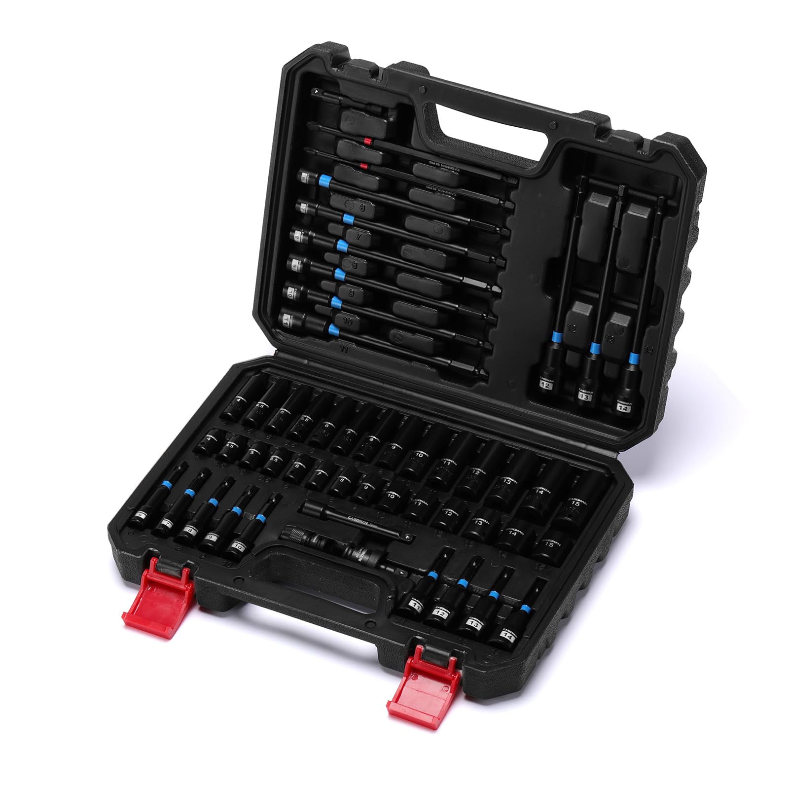 CASOMAN Set di 52 cacciaviti magnetici da 1/4" e bussole a impatto basso e profondo da 1/4", metriche, con adattatore, barra di estensione, giunto universale e punta a percussione lunga
