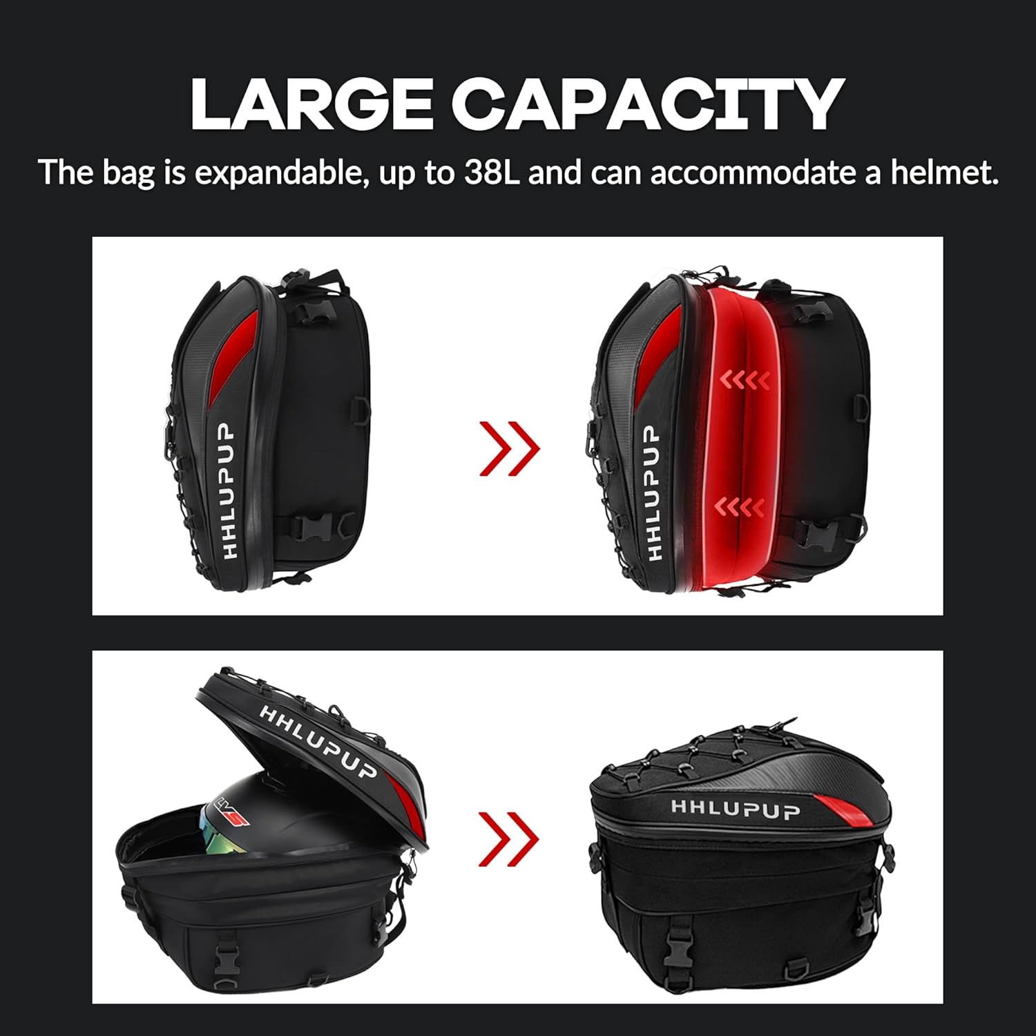 38L Motorcycle Tail Bag Seat Helmet Large Capacity Motorcycle Backpack Waterproof Luggage Bag Red - Image 3