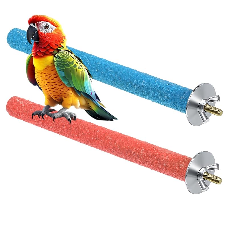 Poleiro para Aves em Madeira com Superfície Lixada Xelsluthe, Azul e Laranja, Pacote com 2