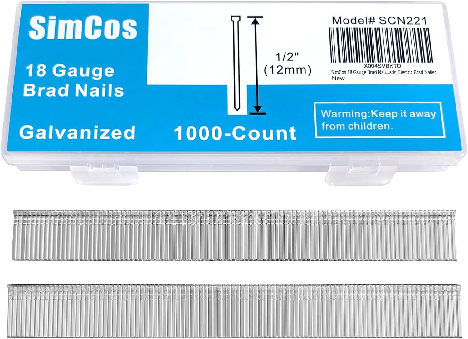 SimCos 18 Gauge Brad Nails 4 Sizes (2",1-1/2",1-1/4",3/4") Galvanized 18 GA Nail Gun Nails Assorted and Small Finishing Nails for Pneumatic, Electric Brad Nailer (Assembly 4000)