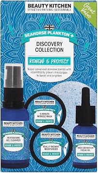 Beauty Kitchen - Seahorse Plankton + Discovery Collection - Hydrating Moisturiser, Cleanser, Mask, Oil & Sponge - For Fine Lines, Wrinkes & Uneven Skin Tone - Vegan/Cruelty Free