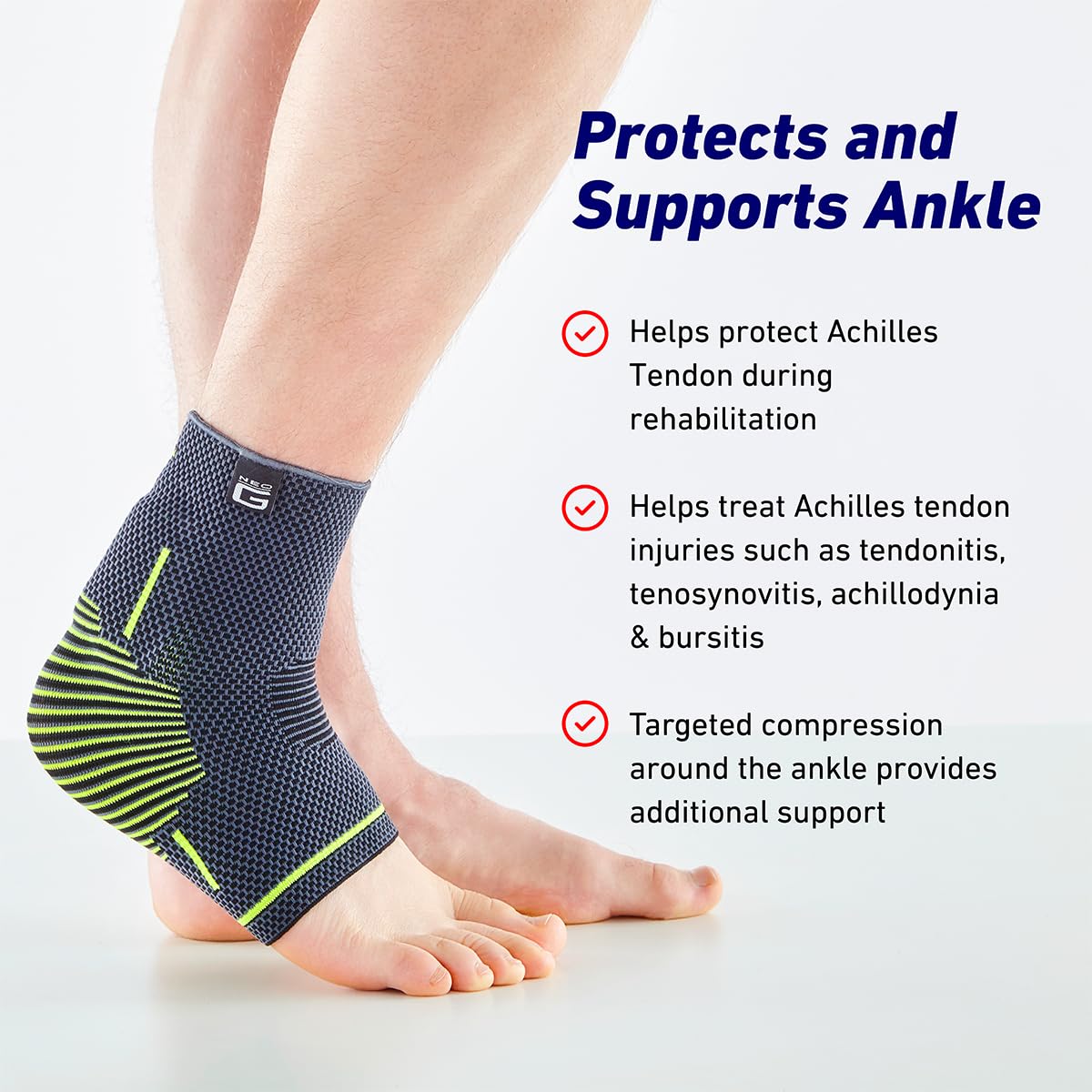 Neo-G Achilles Tendon Support With Silicone Tendon Cushion - Achilles Tendonitis Brace Ankle Support For Men And Women – Targeted Ankle Compression Sleeve - Breathable - Active Plus (Medium)