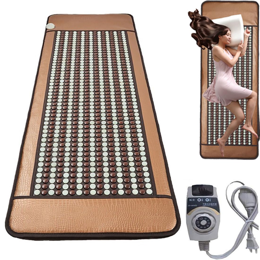 Hailmgay Light Far Infrared Natural Jade And Tourmaline Heating Pad - Therapy Healing Jade Mattress For Body Discomfort - Smart Controller With Memory Function And Auto Shut Off,60X190cm