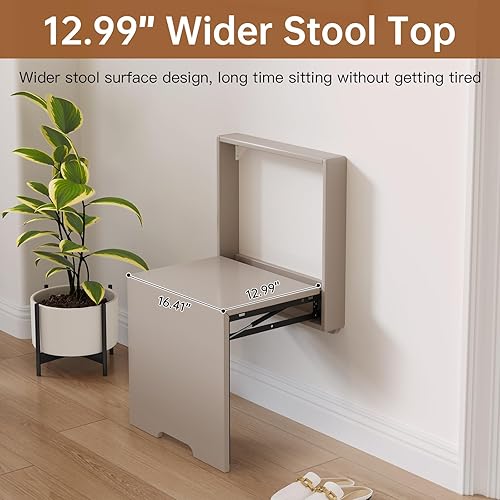Miniatura 6 de GraceNook Silla plegable para montar en la pared, taburete invisible para cambiar zapatos, taburete plegable de entrada, taburete oculto para