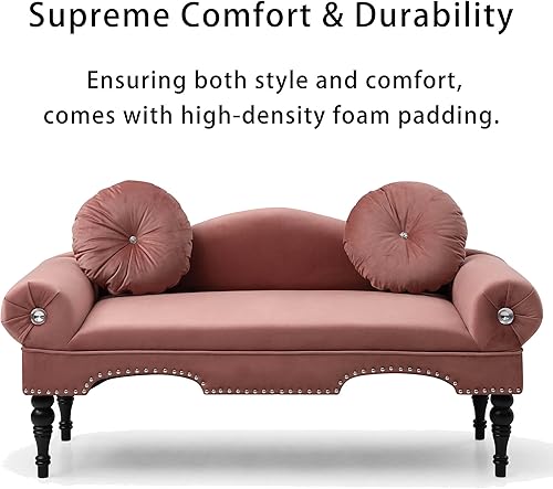 Miniatura 5 de RIDFY Sofá biplaza tapizado de terciopelo de 54 pulgadas, moderno sofá pequeño con patas de madera, sofá de ocio copetudo con 2 almohadas para sala