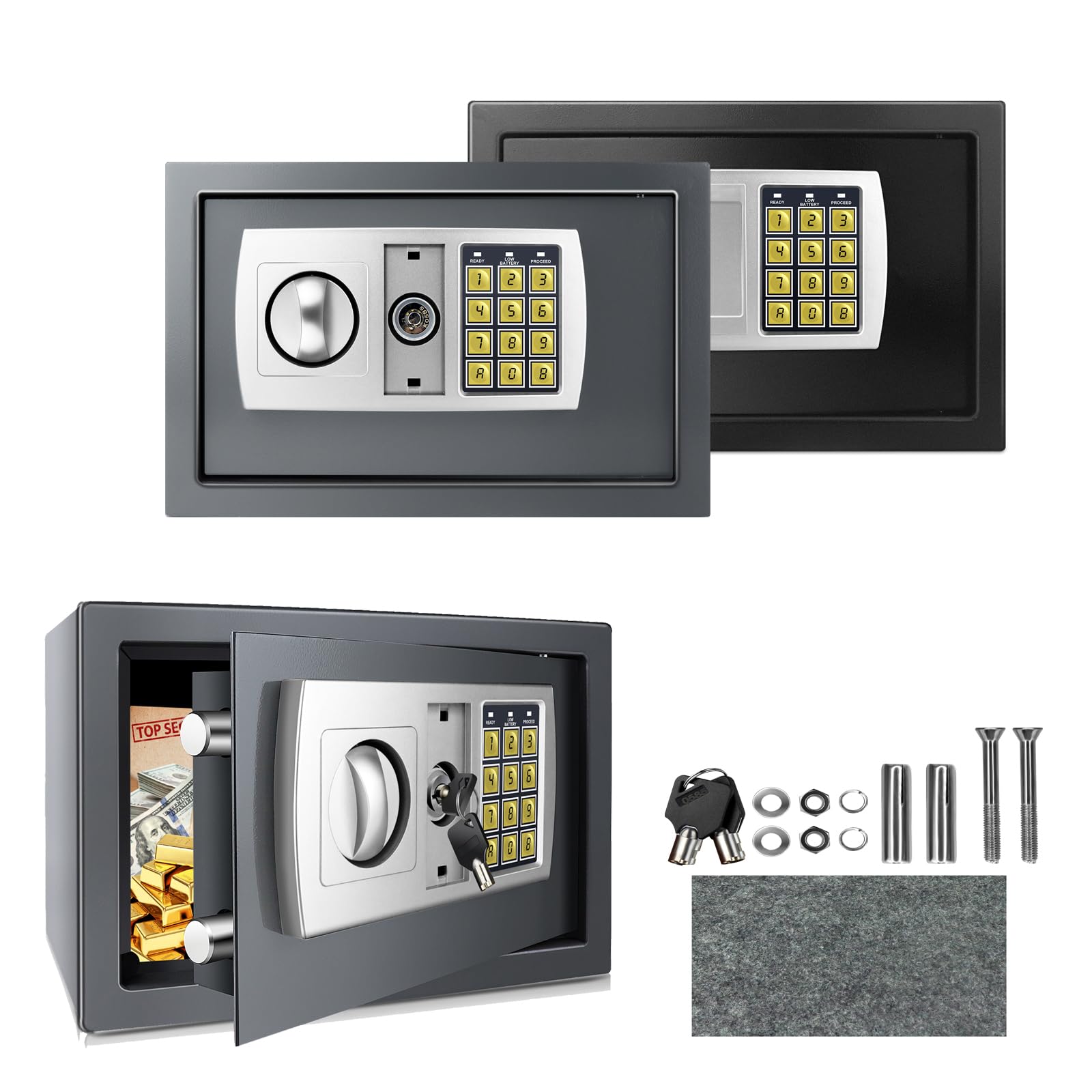 Safebox for Home, High Security Safes Medium 8.5L Strong Steel Lock Safe with 4cm Door, Electronic Safe Box with 2 Opening Ways for Cash Jewelry Documents, Grey