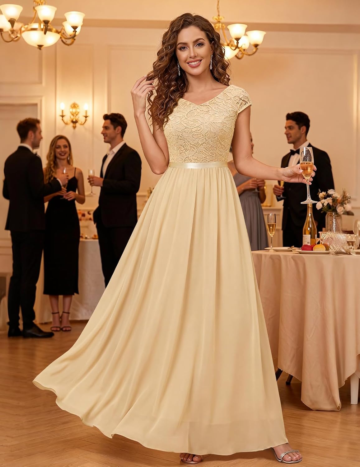 DRESSTELLS Formal Dress for Women 2026, Long Wedding Guest Bridesmaid Evening Cocktail Party Prom Lace Summer Dresses