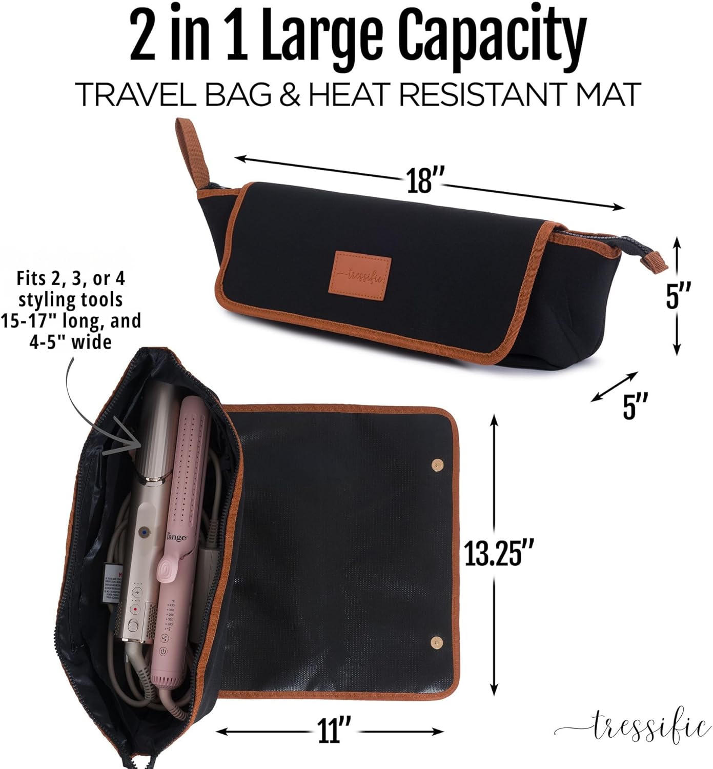 Heat Resistant Hair Tools Travel Bag | 17-Inch Extra Long Storage Case for Curling Irons, Flat Irons, and Styler Brushes | Padded Protective Organizer for Travel & Home