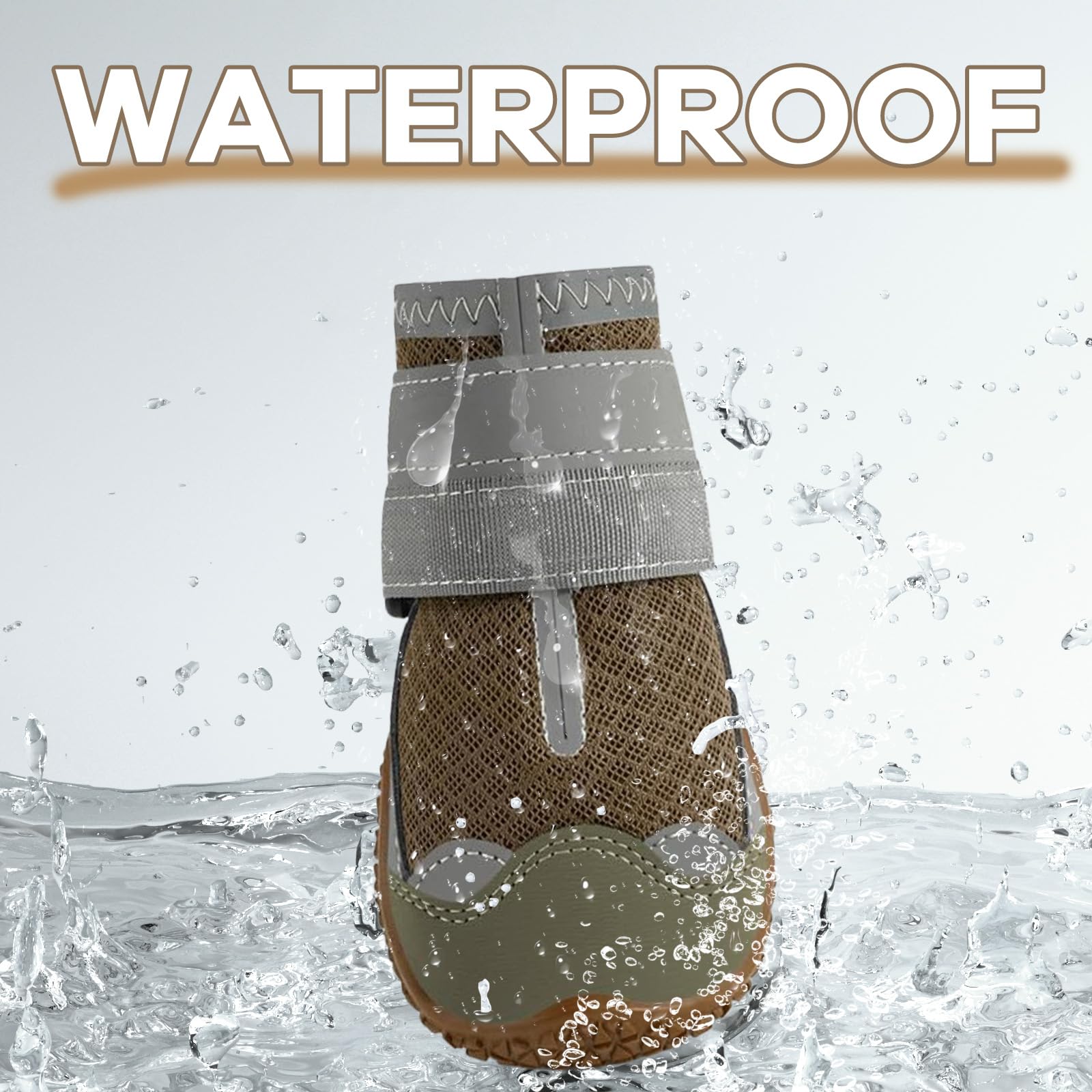 Hundestiefel, wasserdichte Hundeschuhe für große, mittelgroße und kleine Hunde, geeignet für heiße Sommerpflaster, verstellbarer, rutschfester Gummi-Potenschutz (Braun, Nr. 6 (Breite 6,6 cm