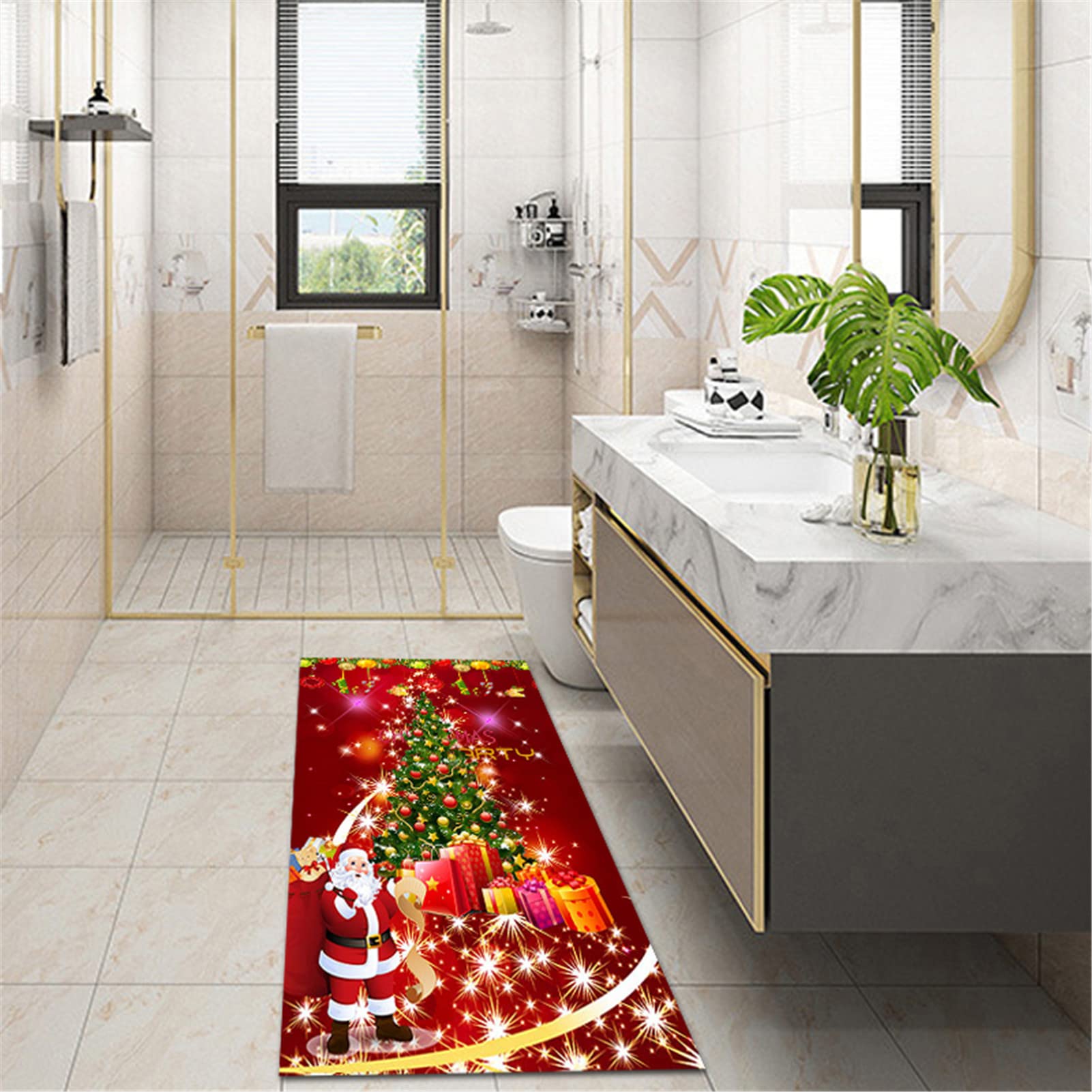 Tappeto Passatoia Natalizio per Corridoio Tappetino per Decorazioni Natalizie,Tappeto Natale Lavabile in Lavatrice per Soggiorno, Camera da Letto, Bagno, Cucina,9,60x180cm