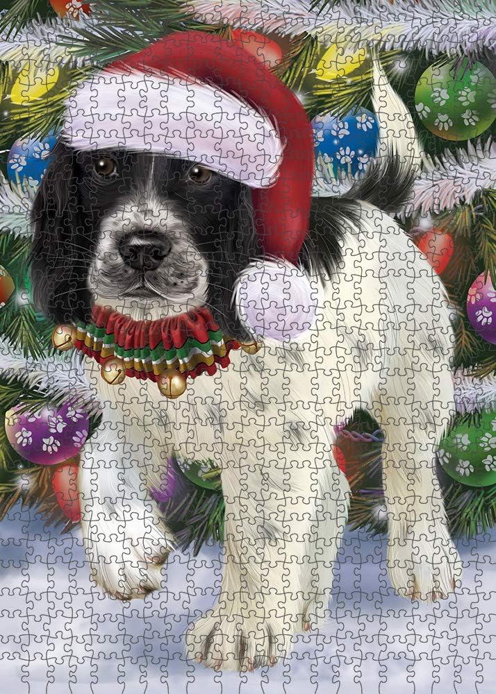 Christmas Trotting in The Snow English Springer Spaniel Dog Jigsaw Puzzle for Adults - Animal Printed Interlocking Puzzle Game - Gift for Dog Lover's -1000 Pcs 20"x30", PZLE53956