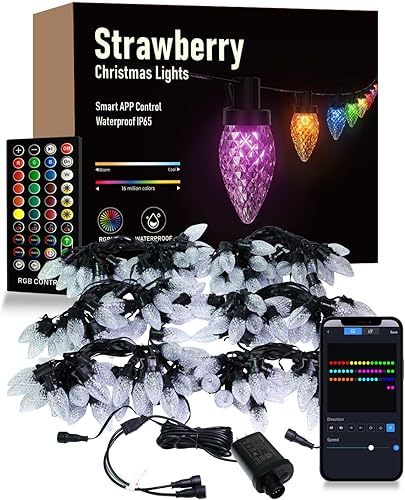 HIITEN Luces de Navidad RGB C9 para exteriores de 118 pies, 150 LED, efectos de persecución de bricolaje, luces de Navidad inteligentes, aplicación