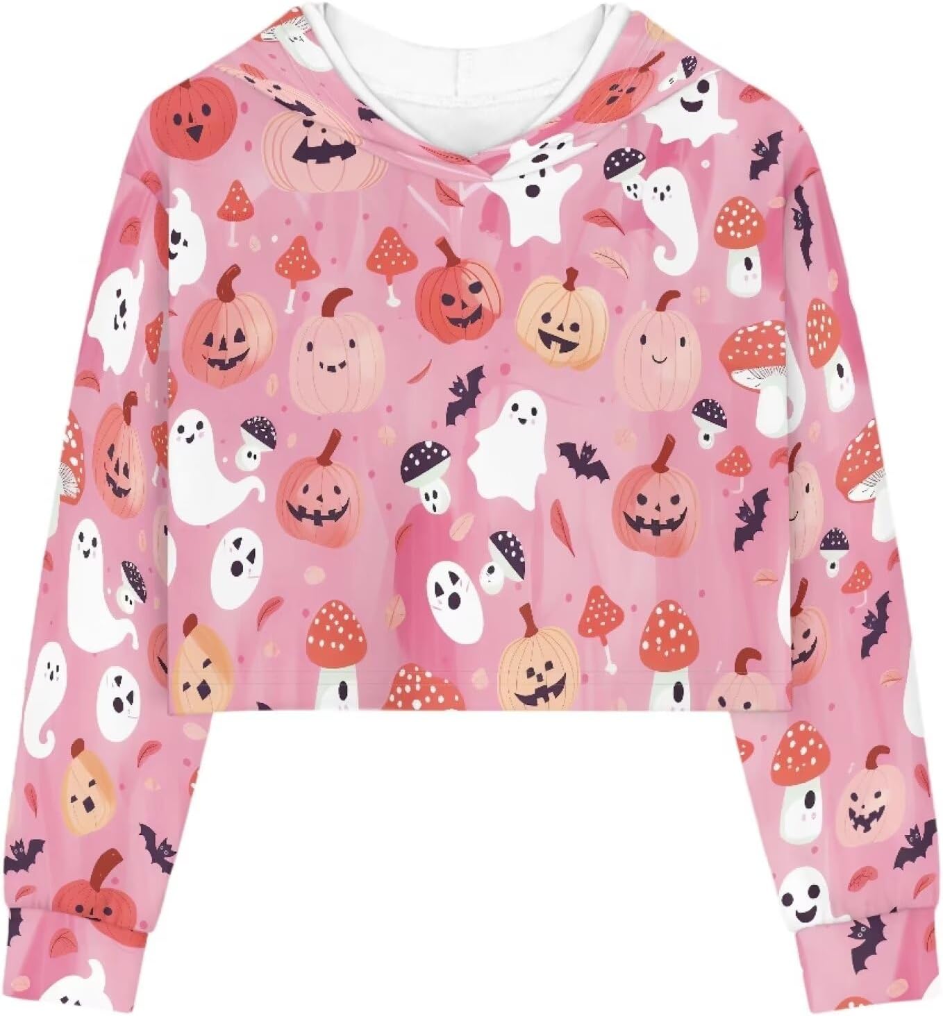 Biyejit Kids Crop Tops Girls Printed Long Sleeve Fashion Hoodies Pullover Sweatshirts Age 5-14 Years