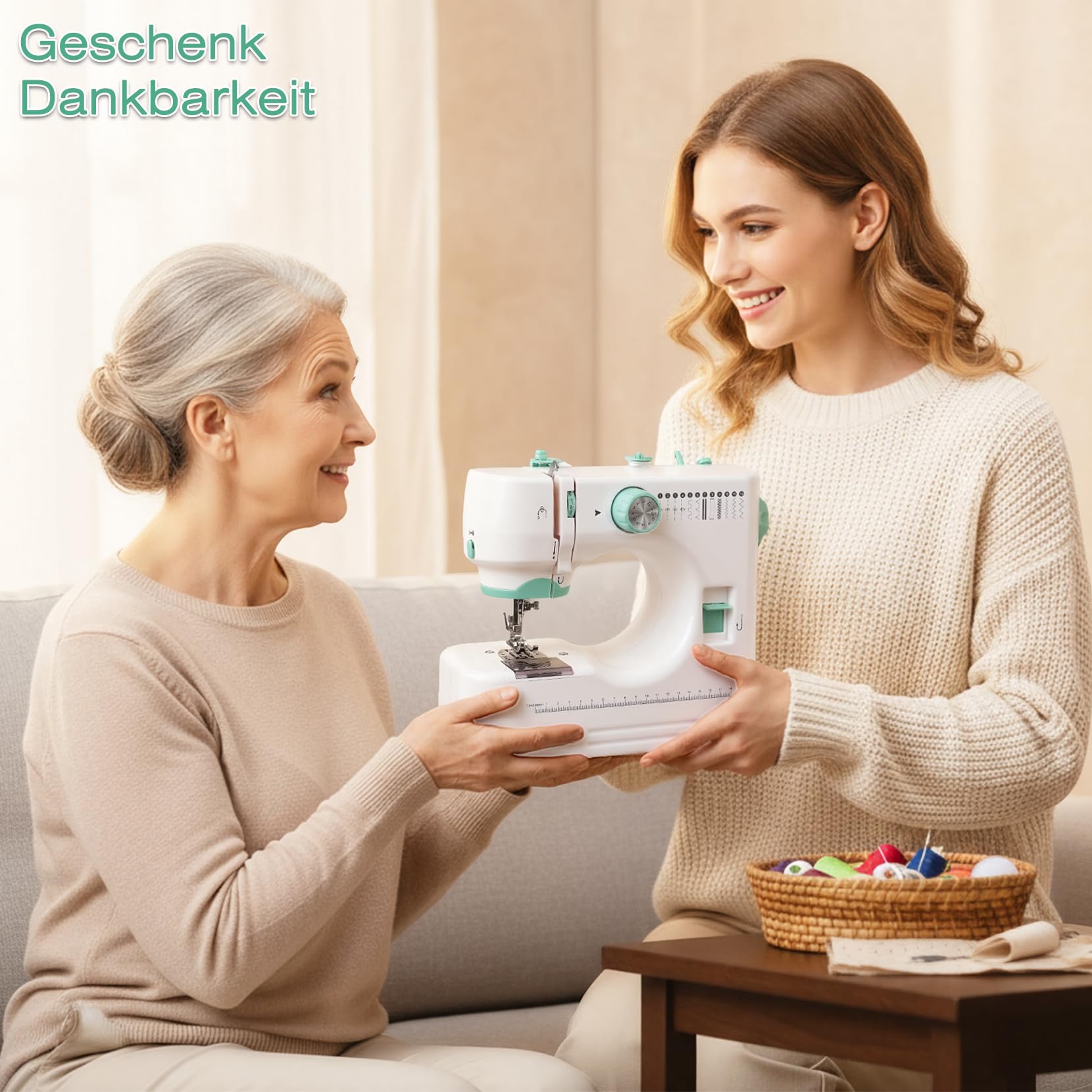 BRICH Mini-Nähmaschine für Anfänger & Kinder, tragbar, 12 Stiche, Pedal | 12 Nähprogramme, Overlock-Funktion, sicherer Fingerschutz, 42-teiliges Zubehör-Set, leicht unter 2kg