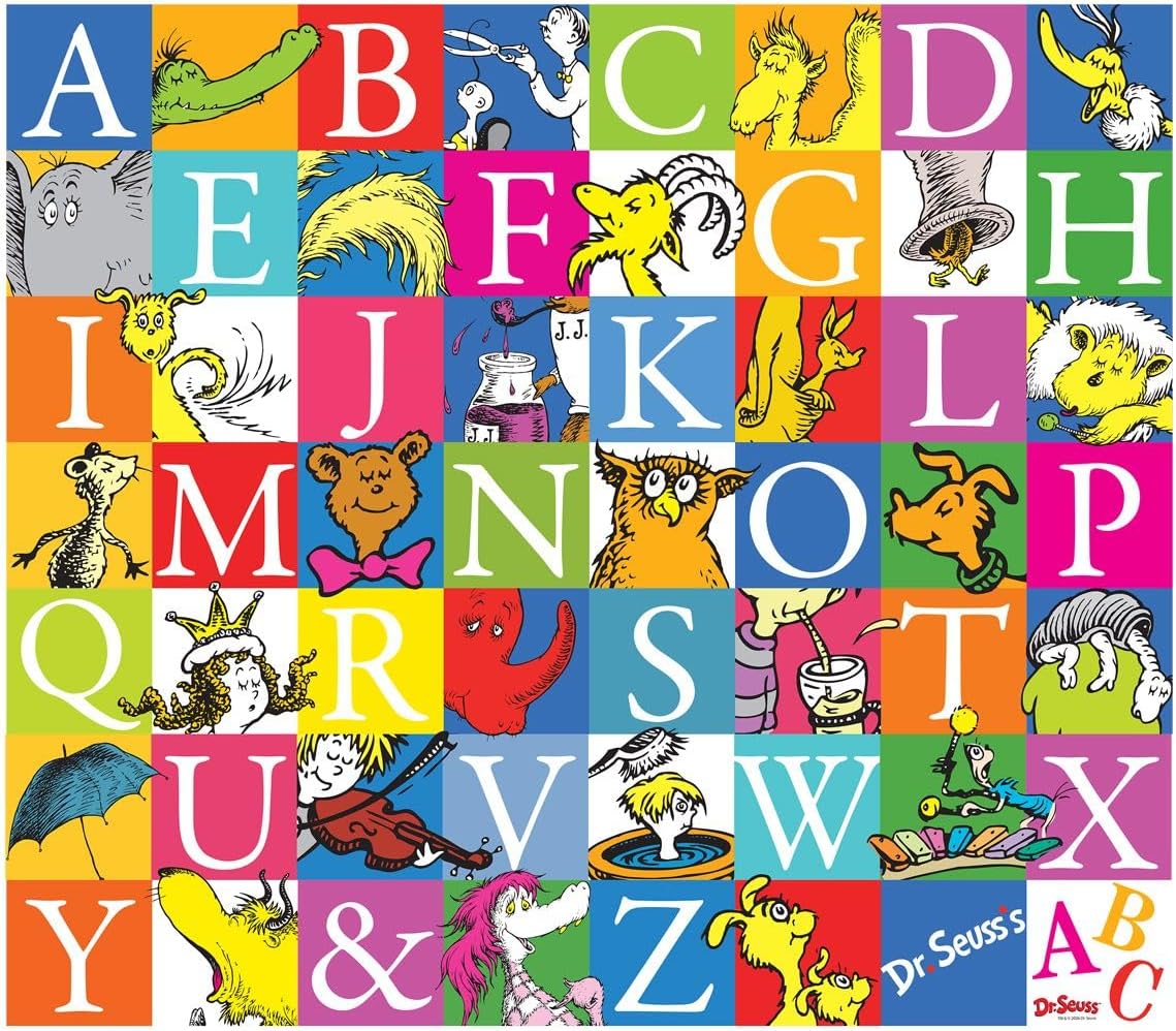 Dr. Seuss The Cat in The Hat 35" x 35" Alphabet Wall Sticker Decals, Removable Vinyl Stickers for Kids Bedroom, Playroom, Classroom Decor - Officially Licensed