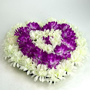 belupai 19.7In Artificial Cemetery Wreath, Silk Chrysanthemum Lily Funeral Grave Wreaths for Home Store Festival Wedding Wreath Outdoor Memorial Grave Wreath(Purple 2)