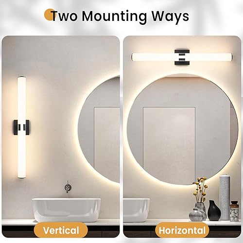 Miniatura 7 de Lámparas de tocador de baño negras, 31 pulgadas, modernas lámparas de baño sobre espejo, iluminación de 28 W, 3000 K, barra de luz LED regulable