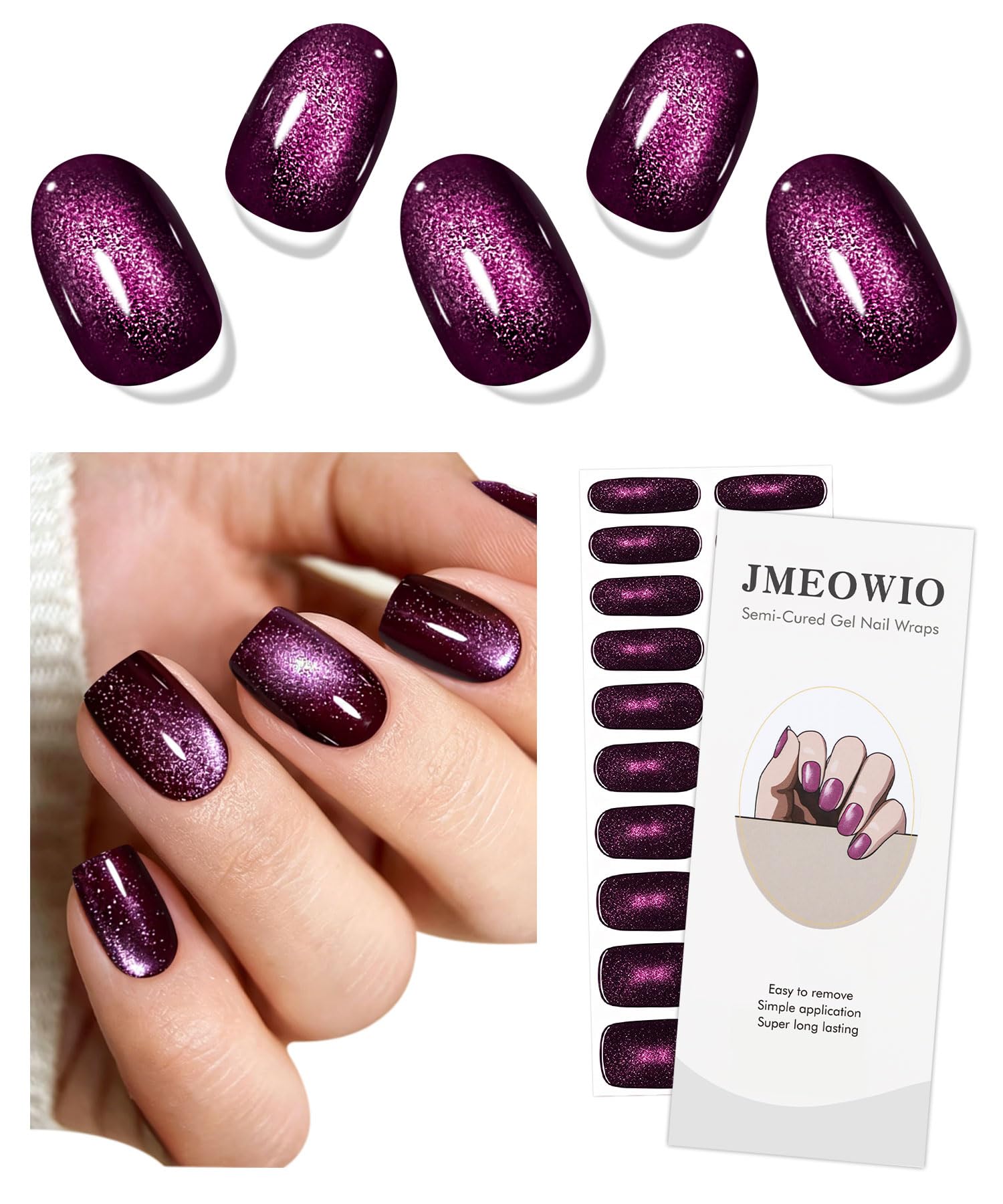 JMEOWIO Kocie oko folia do paznokci UV Żel Nail Art naklejka naklejka na paznokcie samoklejąca dekoracja paznokci