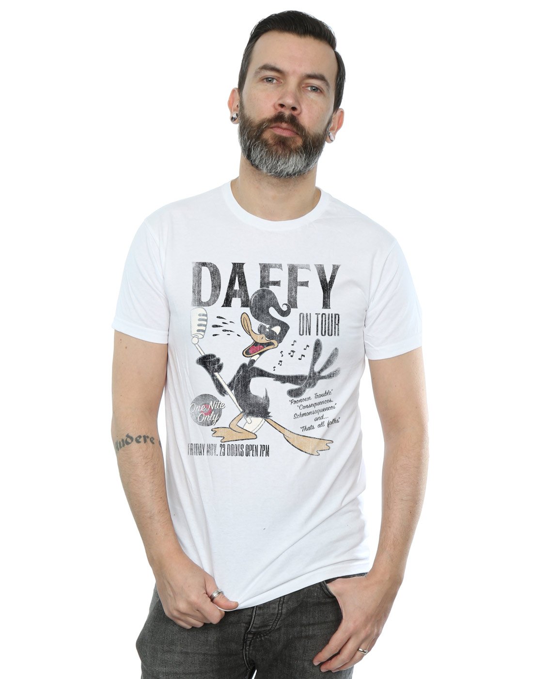 Looney Tunes Men's Daffy Duck Concert T-Shirt White Large