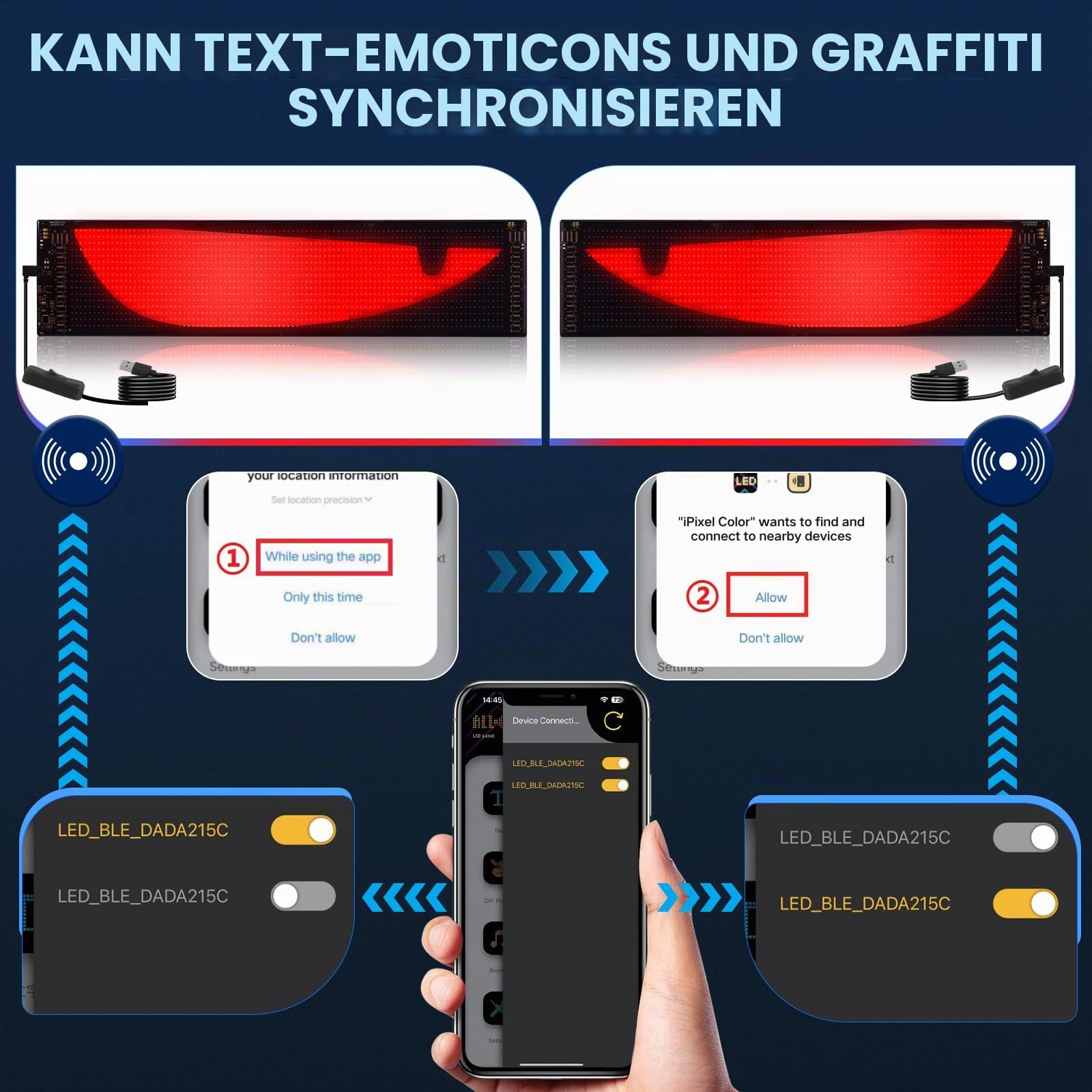 2er Devil Eyes Light for Cars Auto Led Augen für LKW, Anzeige Bunter Weicher Bildschirm Programmierbare LED Laufschrift Leuchtreklame, Smart App,Bluetooth USB 5V Teufelsauge LKW (12CM*60CM)