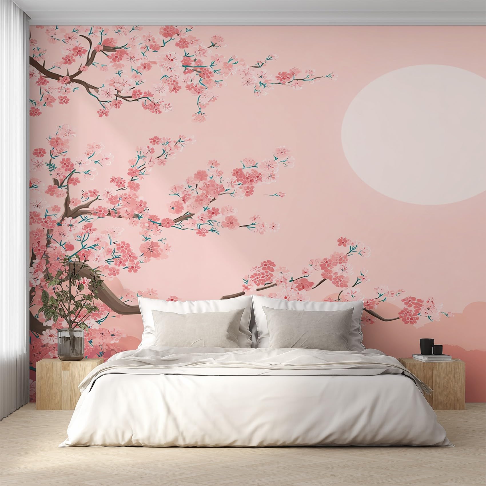 Papier Peint Fleurs de Cerisier Panoramique 350x250cm Intissé Rose