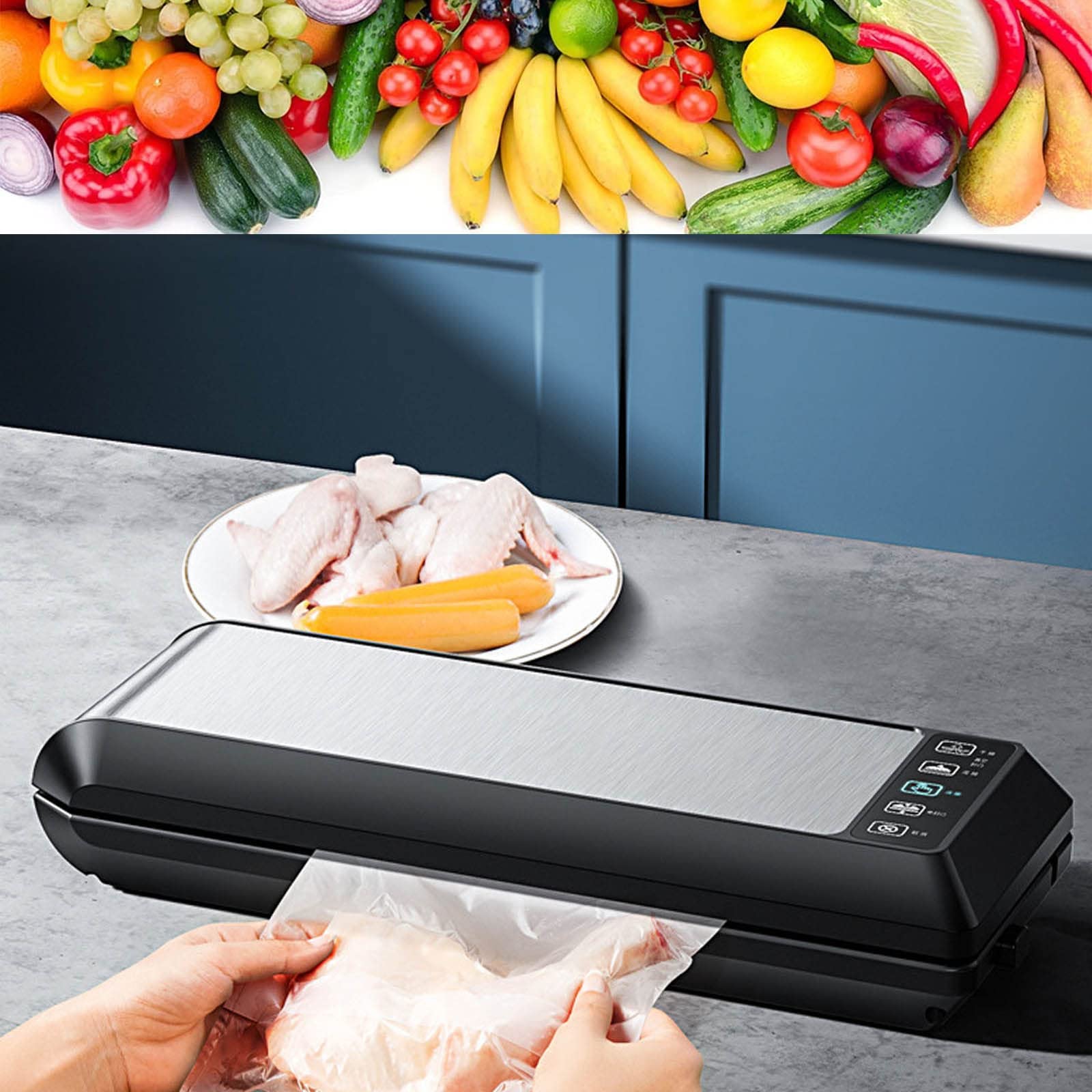 Palmarosa Vacuum Sealer Machine, 5 in 1 Automatic Vacuum Sealing Machine with 10 Free Sealing Bags, Dry & Moist Modes, Easy to Clean, For Meat or Wet Food In Home Kitchen,Compact Portable Design