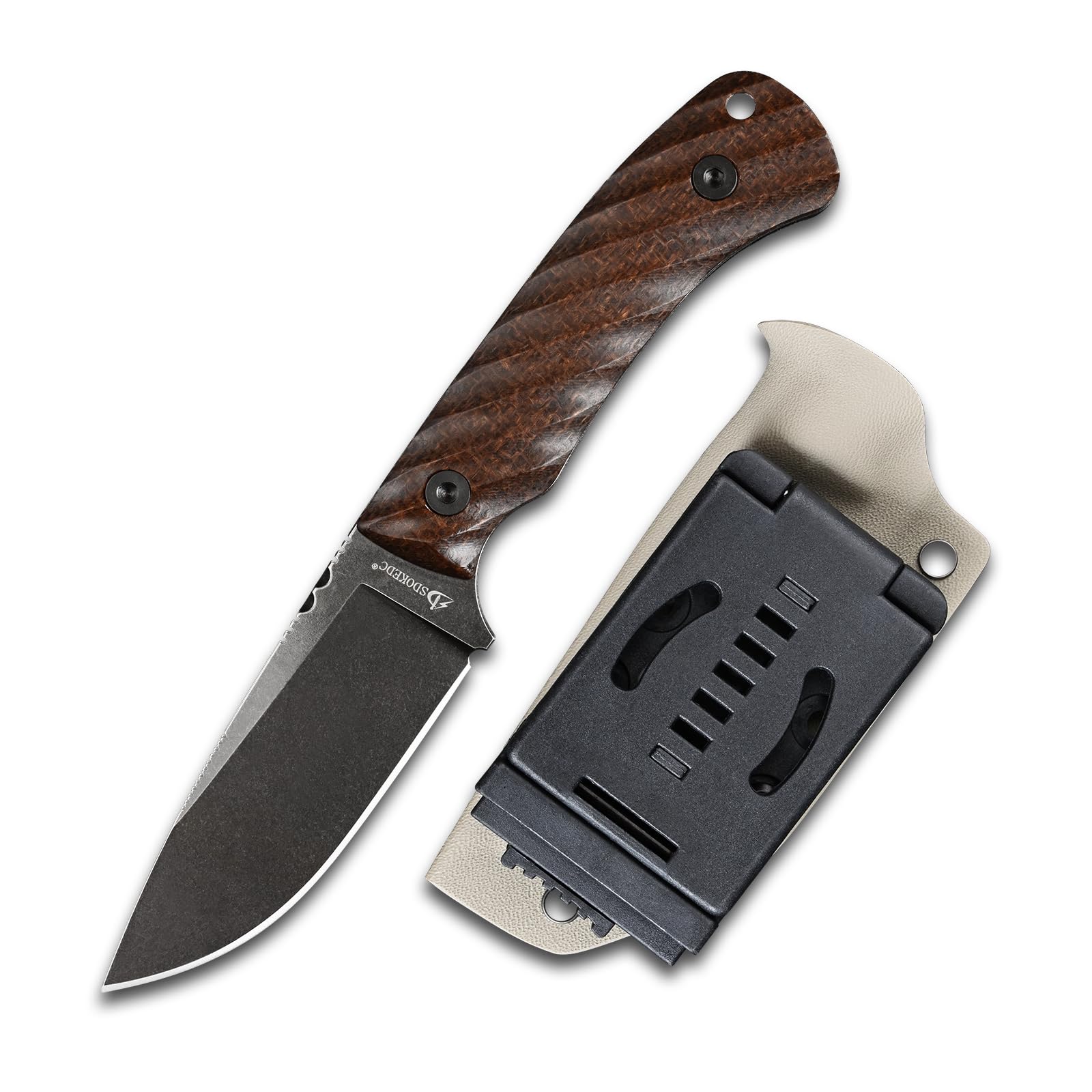 SDOKEDC DC53 Stahl messer Feststehende Klinge Micarta Griff mit Kydex Scheide für Männer Outdoor Camping EDC Survival Jagdmesser (Schwarz + rutschfester Micarta Griff)