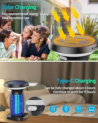 Miniatura 3 de Exterminador solar de insectos para exteriores, exterminador de mosquitos alimentado por energía solar, matamoscas eléctrico con linterna de