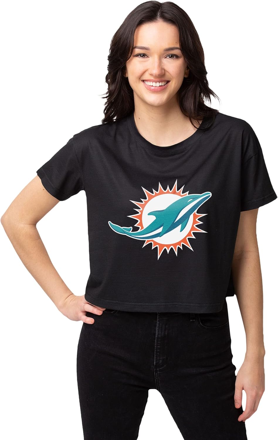 FOCO NFL Womens NFL Team Logo Ladies Fashion Big Logo Black Crop Top Shirt