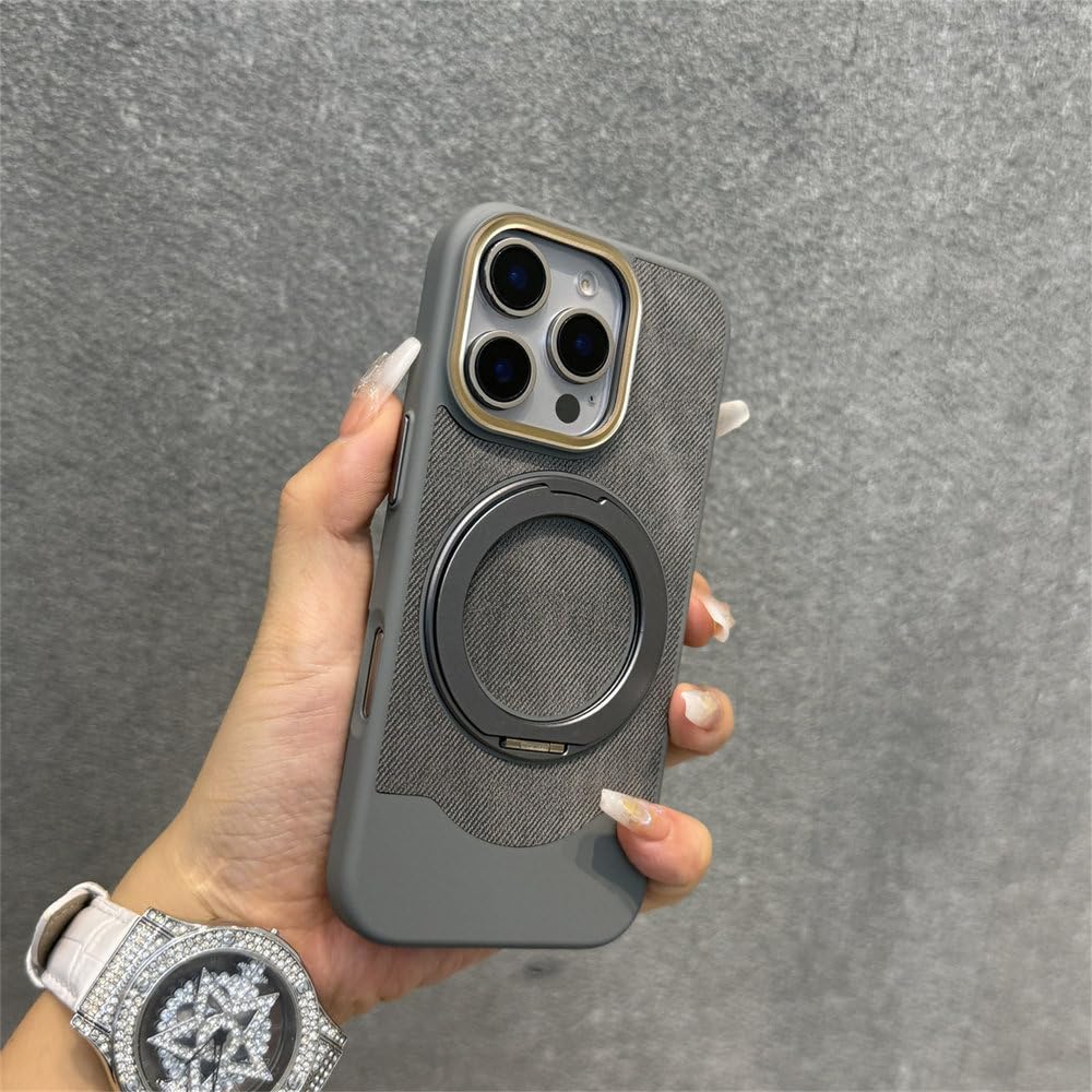 Magnetyczny obrotowy uchwyt 360° matowy pokrowiec do iPhone'a 17 16 15 14 13 Pro Max 17 Air z ładowaniem bezprzewodowym, odporny na wstrząsy, szary, do iPhone'a 17 Pro