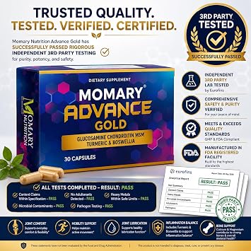 Advance Gold Glucosamine Chondroitin MSM Turmeric Boswellia Calcium & Magnesium Advanced Joint Comfort & Mobility Support Independently 3rd Party Tested for Quality & Purity 30 Capsules